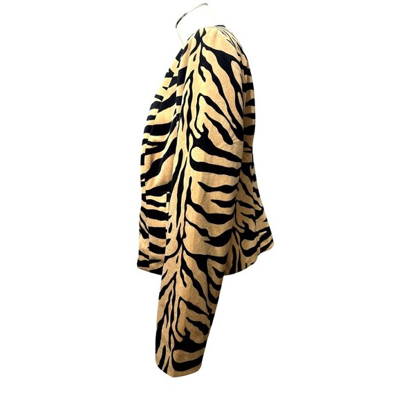 Chicos Animal Tiger Print Jacket Faux Suede Zip Front Bold Statement Blazer Sz 1 - Picture 2 of 11